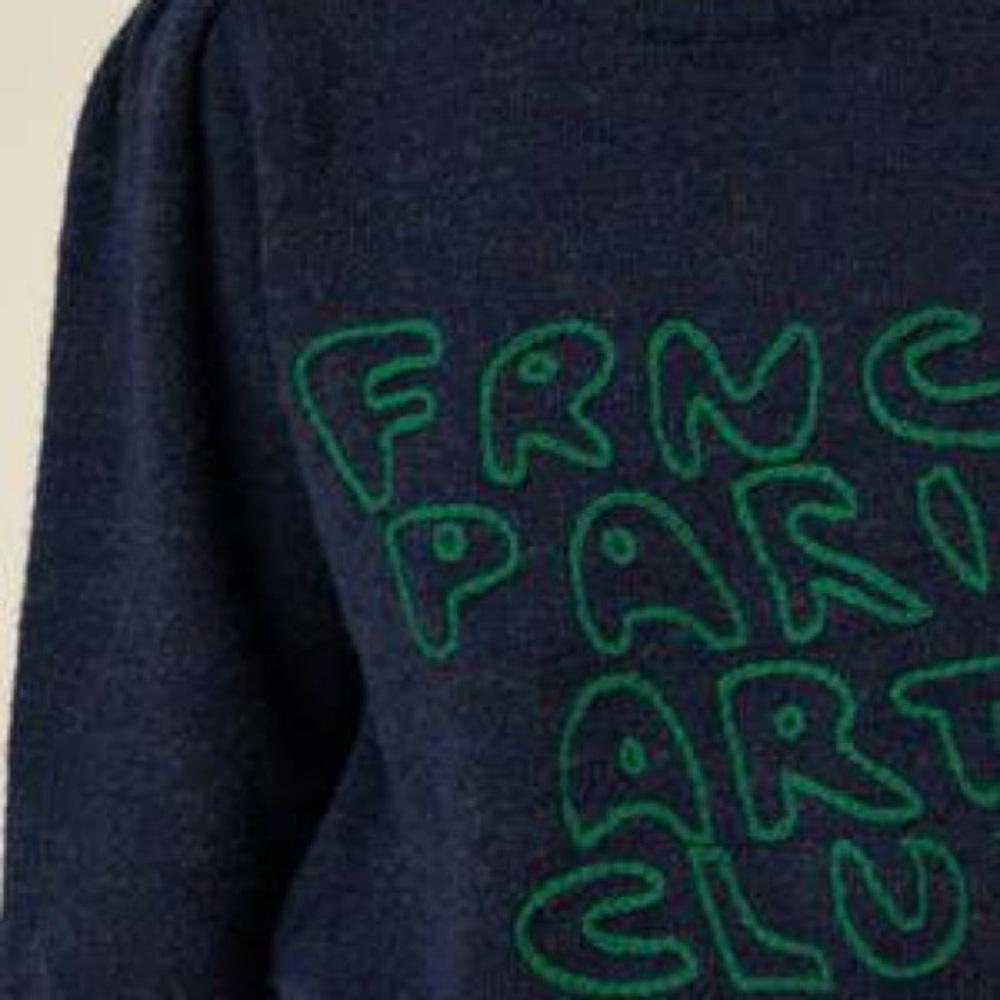 FRNCH Navy and Green Art Club Sweater - Picture 3 of 10